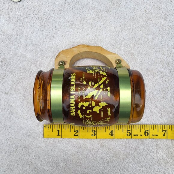 VTG Siesta Ware Brown Glass Barrel 5.5" Mug Wood Handle Bahama Islands RARE GUC - Picture 12 of 13